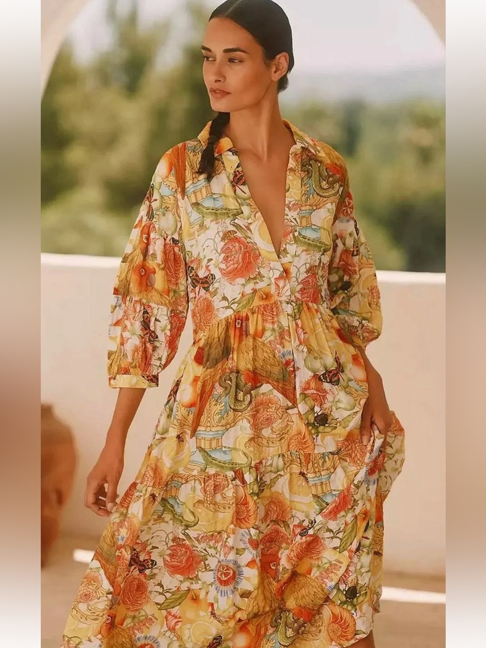 Anthropologie Celandine Botanical Carolita Tiered Maxi Dress Size Large